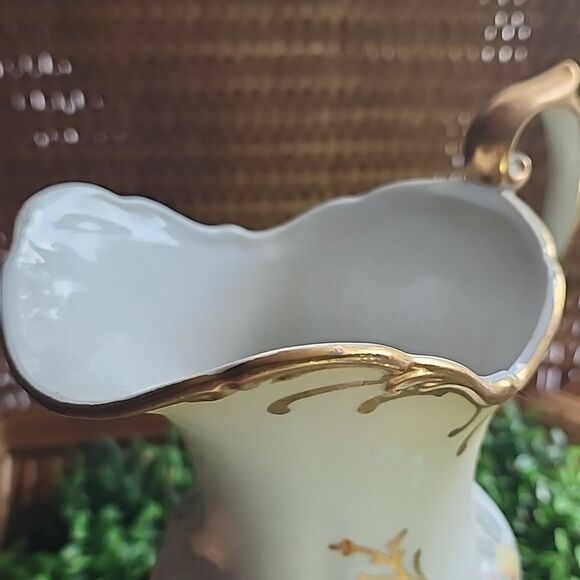 Vintage Porcelain Floral Pitcher Vase With Gold Tone Accent Coquette Bridal - Picture 15 of 17